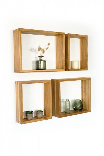 4er-Set Wandregale aus Teakholz