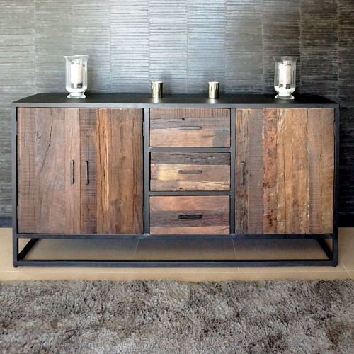 Großes industrielles Sideboard mit 3 Türen - Recycled