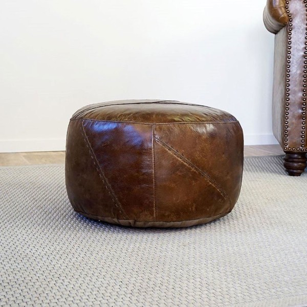 Runder Sitzhocker aus Leder Patchwork