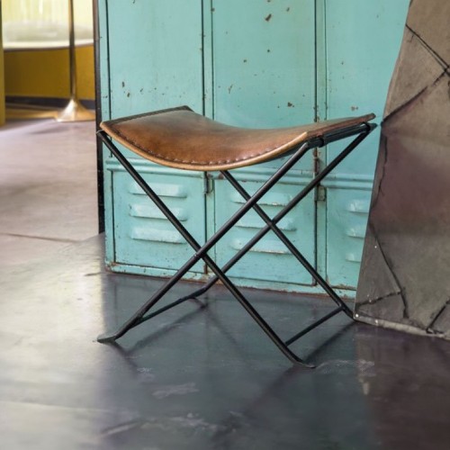 Beistell-Klapphocker aus Vintage-Leder SMART