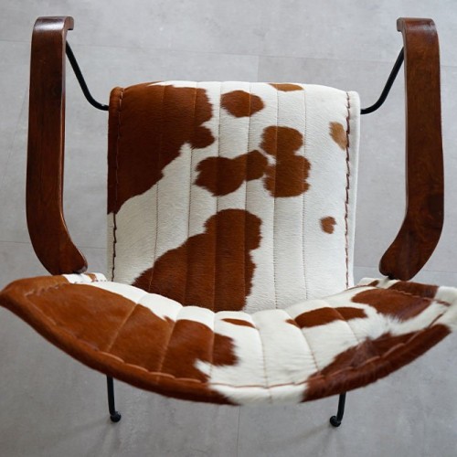 Sessel aus echtem Rindsleder braun/weiß