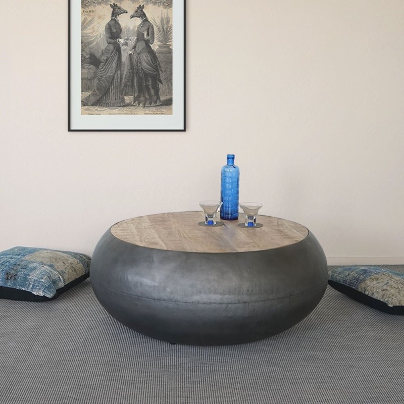 Runder Couchtisch aus Holz und Metall - Essential