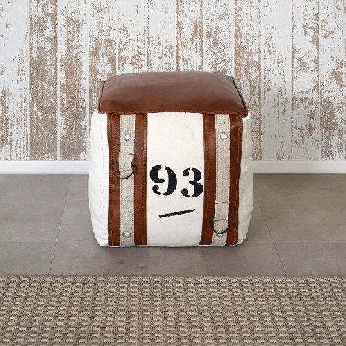 Sitzhocker aus Leder und Stoff im Vintage-Stil "93"