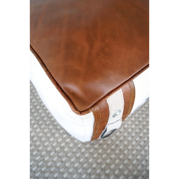Sitzhocker aus Leder und Stoff im Vintage-Stil "93"