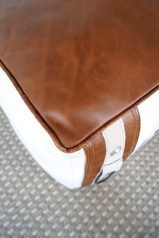 Sitzhocker aus Leder und Stoff im Vintage-Stil "93"