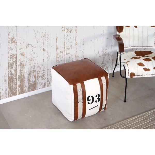 Sitzhocker aus Leder und Stoff im Vintage-Stil "93"