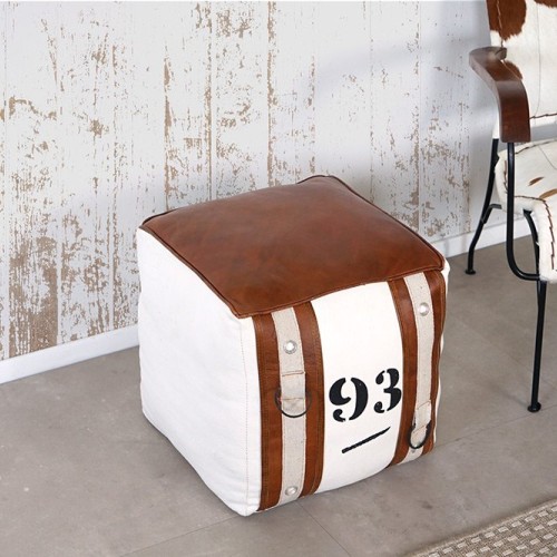 Sitzhocker aus Leder und Stoff im Vintage-Stil "93"