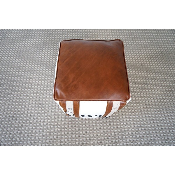 Sitzhocker aus Leder und Stoff im Vintage-Stil "93"