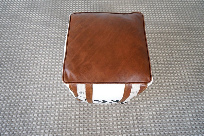 Sitzhocker aus Leder und Stoff im Vintage-Stil "93"