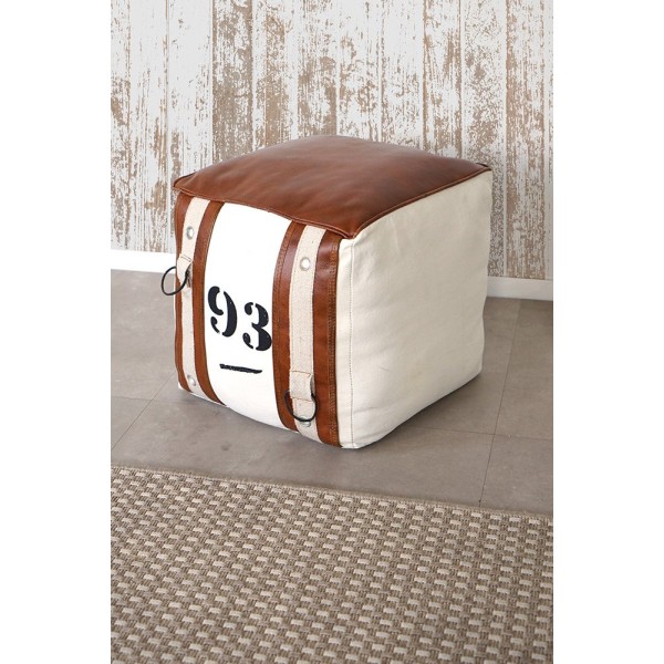 Sitzhocker aus Leder und Stoff im Vintage-Stil "93"