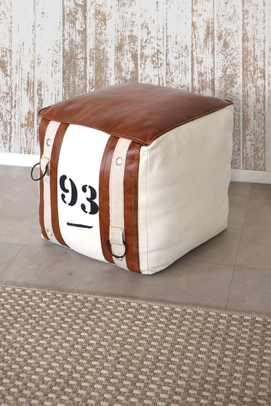 Sitzhocker aus Leder und Stoff im Vintage-Stil "93"
