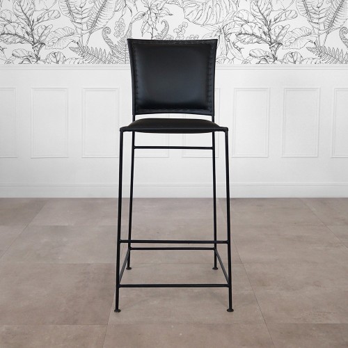 Barstuhl aus Leder Metall Schwarz - Urban