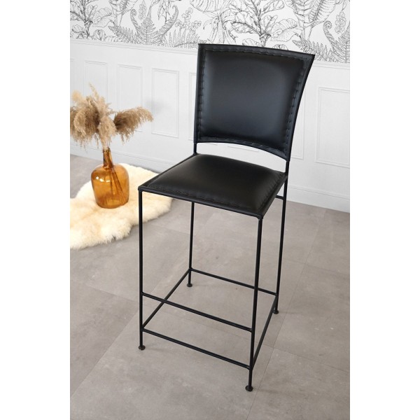 Barstuhl aus Leder Metall Schwarz - Urban
