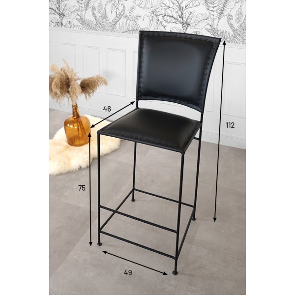 Barstuhl aus Leder Metall Schwarz - Urban