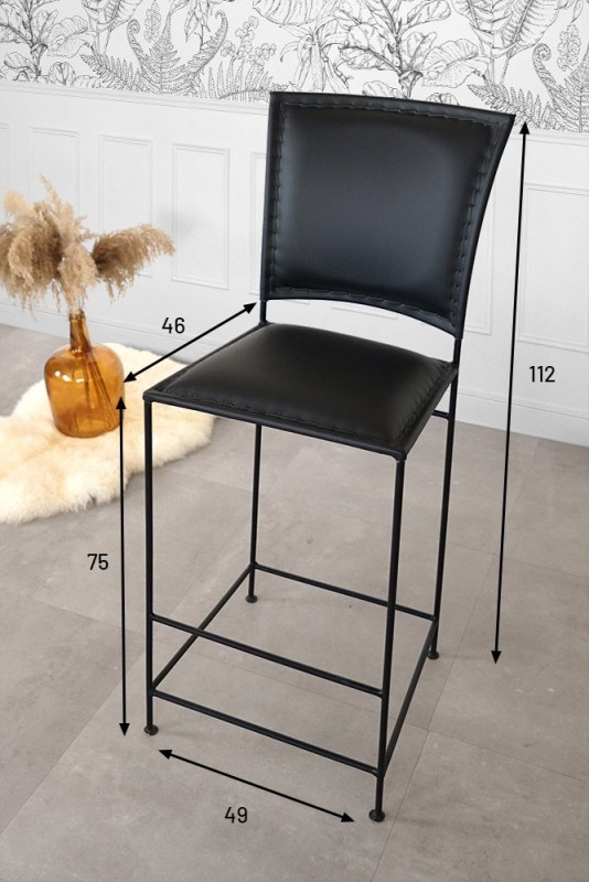Barstuhl aus Leder Metall schwarz - Urban