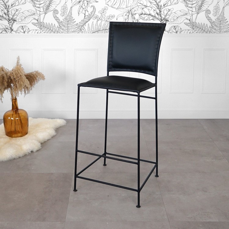 Barstuhl aus Leder Metall Schwarz - Urban