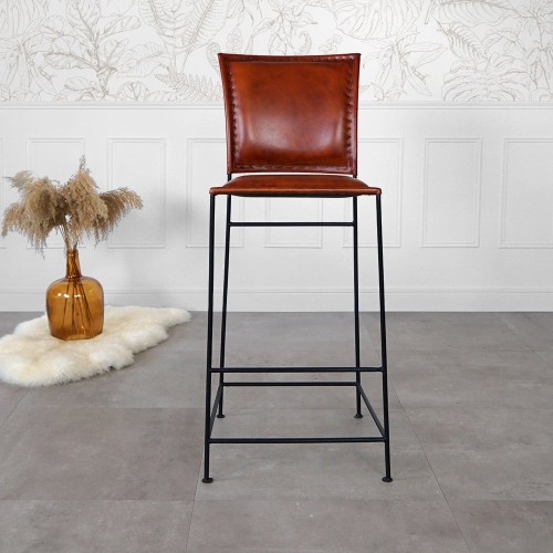 Barstuhl aus Leder Metall Braun - Urban
