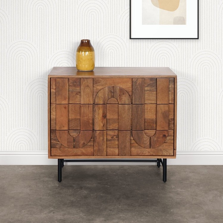Anrichte mit 3 Schubladen aus massivem Mangoholz 85 cm - Flow
