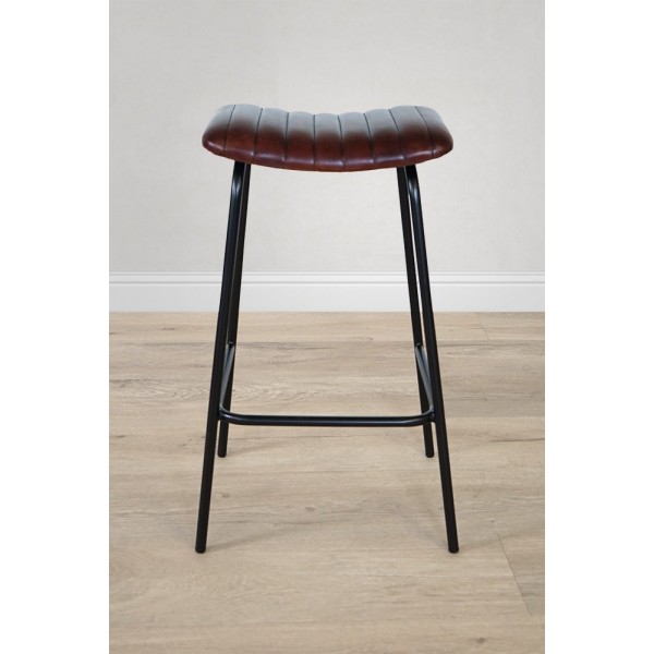Hoher Hocker aus Naturleder und Metall