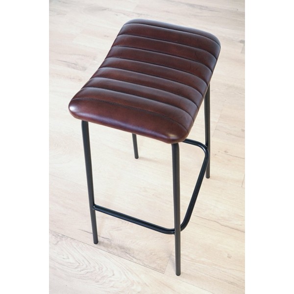Hoher Hocker aus Naturleder und Metall