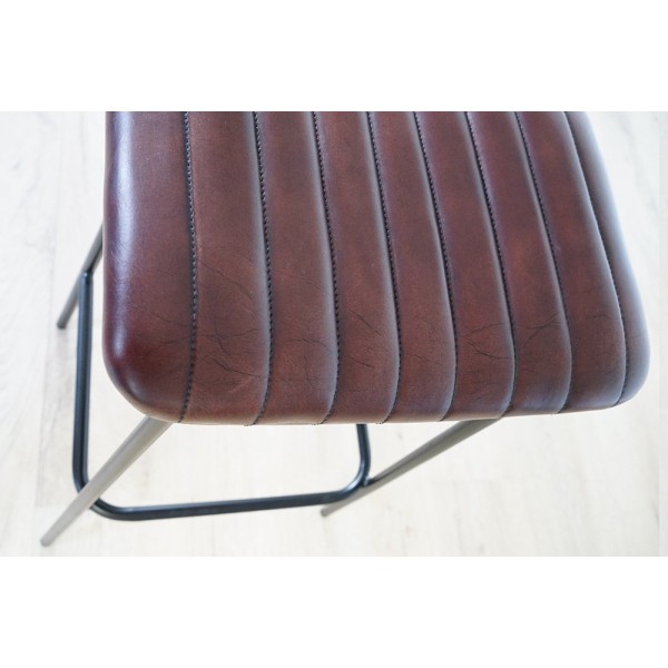 Hoher Hocker aus Naturleder und Metall