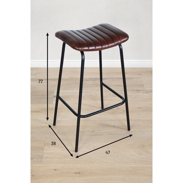 Hoher Hocker aus Naturleder und Metall