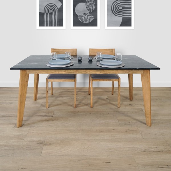 Tisch aus Massivholz mit Marmorplatte - Jade