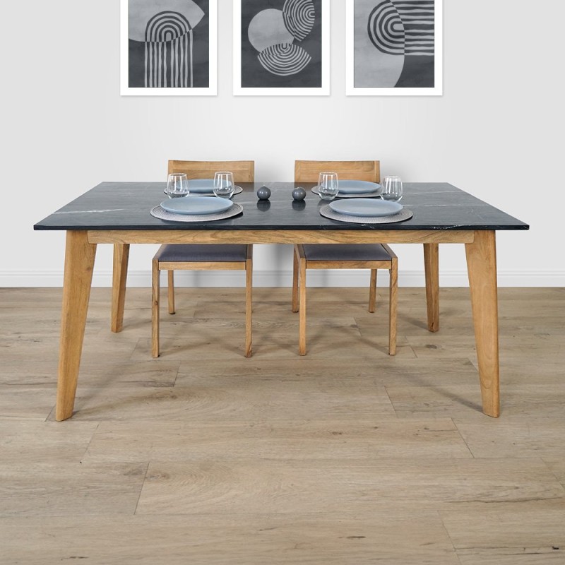 Tisch aus Massivholz mit Marmorplatte - Jade