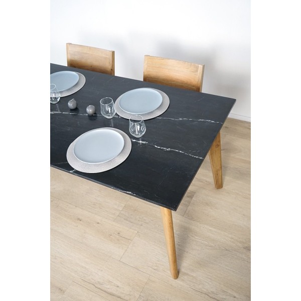 Tisch aus Massivholz mit Marmorplatte - Jade