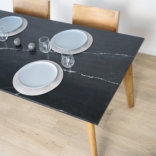 Tisch aus Massivholz mit Marmorplatte - Jade
