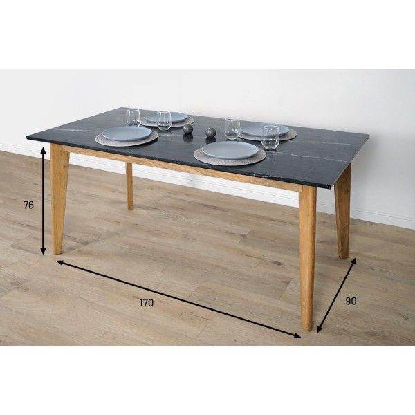 Tisch aus Massivholz mit Marmorplatte - Jade