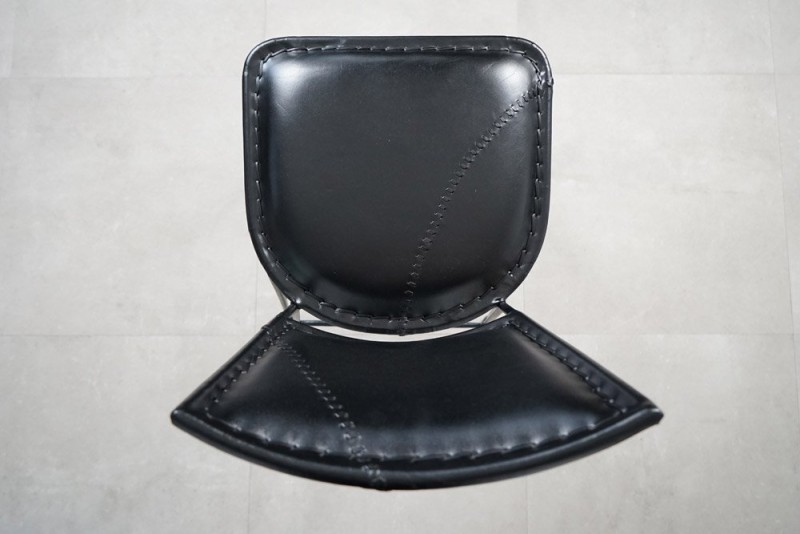 Vintage-Küchenhochstuhl aus Metall und schwarzem Leder - Smart