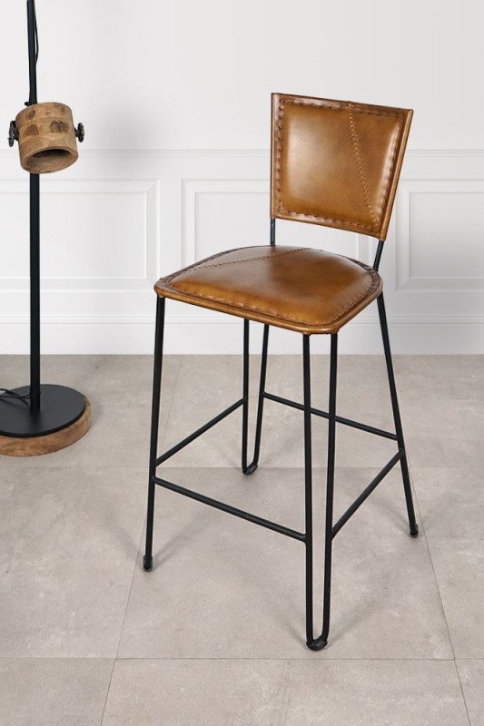 Vintage-Küchenhochstuhl aus Metall und Leder - Smart