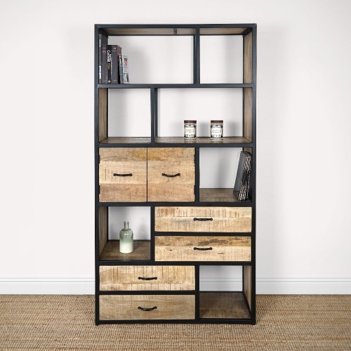 Etagère en métal et bois massif avec 4 tiroirs et 1 armoire