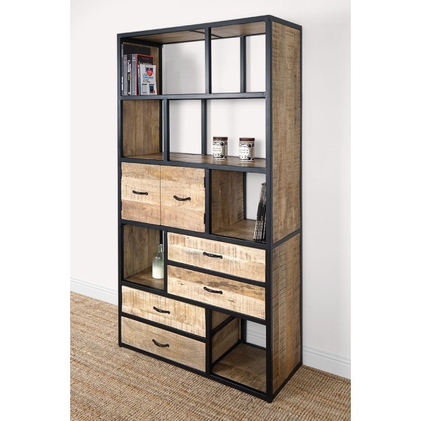Etagère en métal et bois massif avec 4 tiroirs et 1 armoire