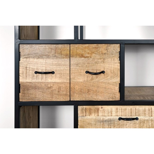 Etagère en métal et bois massif avec 4 tiroirs et 1 armoire