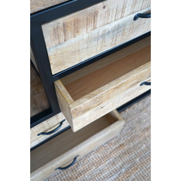 Etagère en métal et bois massif avec 4 tiroirs et 1 armoire