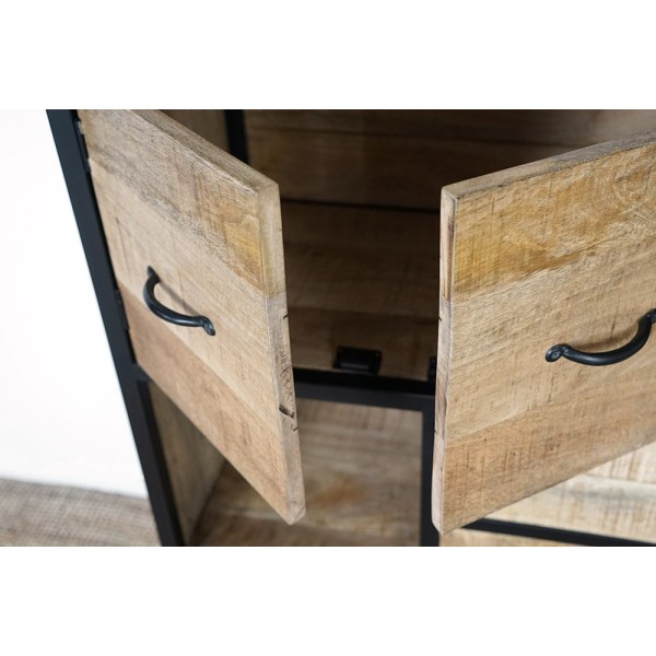 Etagère en métal et bois massif avec 4 tiroirs et 1 armoire
