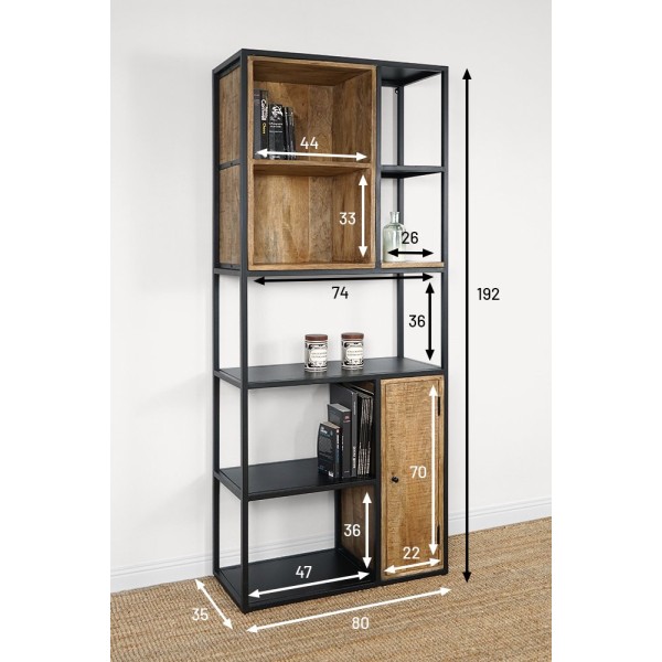 Etagère en métal et bois massif avec 4 niches
