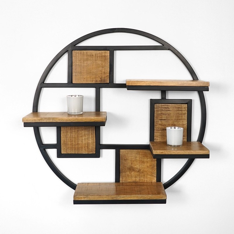 Industrielles rundes Regal aus Metall und Holz