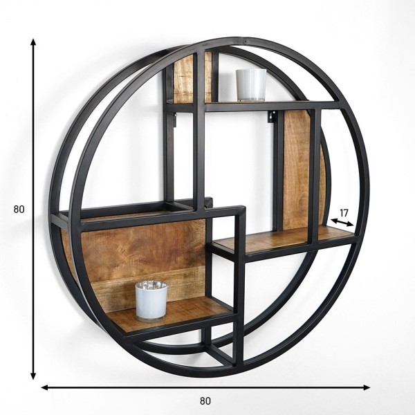 Etagère ronde en métal et bois massif