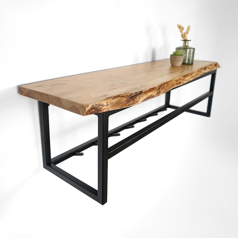 Garderobe aus Metall 7 Haken und 1 Regal aus Massivholz