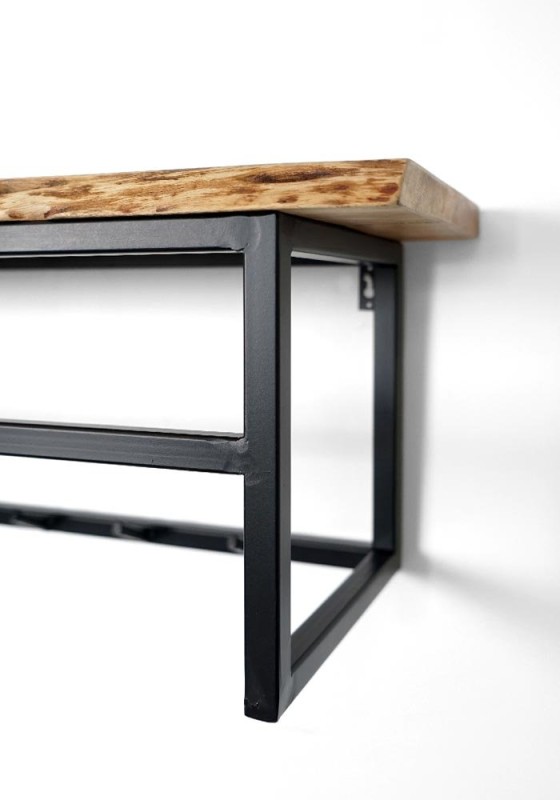 Garderobe aus Metall 7 Haken und 1 Regal aus Massivholz