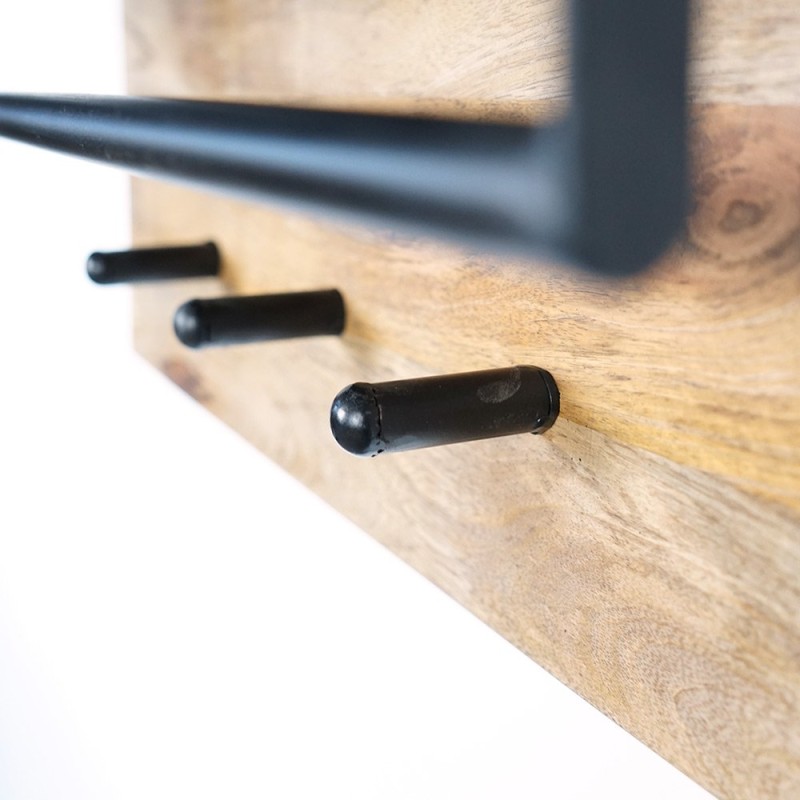 Kleiderständer aus Massivholz mit Metallregal und 3 Haken