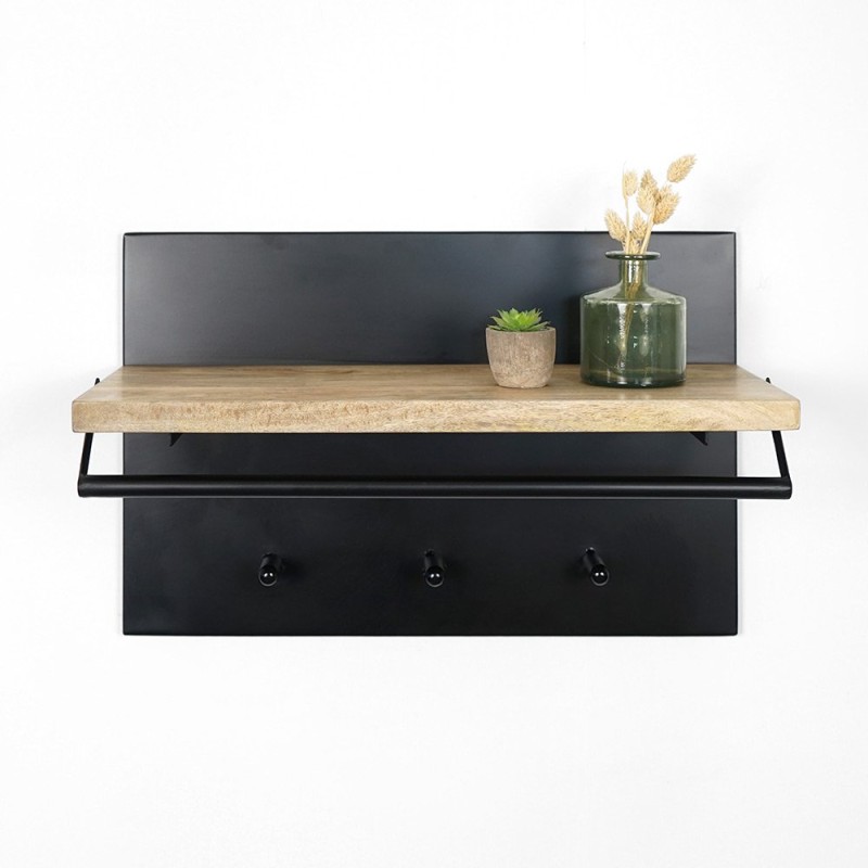 Metallgarderobe mit Massivholzregal und 3 Haken