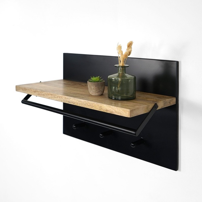 Metallgarderobe mit Massivholzregal und 3 Haken
