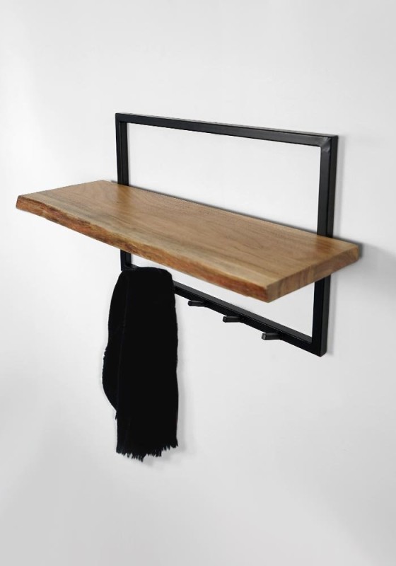 Industrielle Garderobe aus Massivholz und Metall 5 Haken