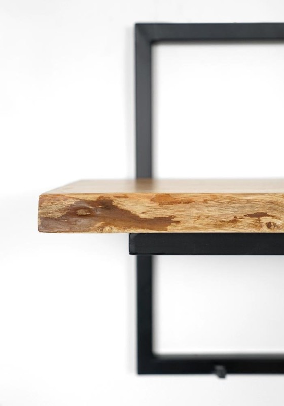 Industrielle Garderobe aus Massivholz und Metall 3 Haken