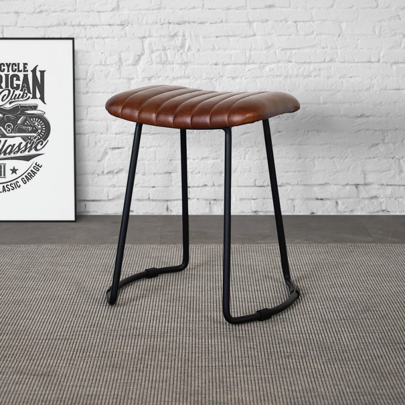 Beistellhocker aus braunem Leder - Scrambler