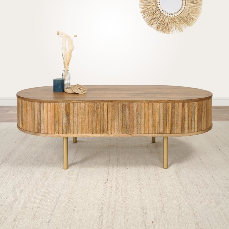 Couchtisch aus Massivholz mit Messingbeinen - Umami